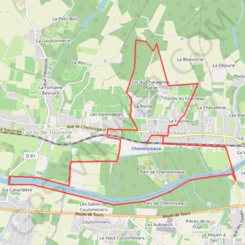 Val de Loire, Chenonceau, Autour du château GPS track, route, trail