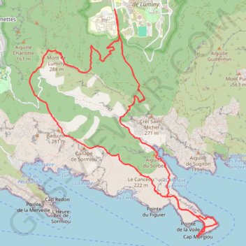 Morgiou, le Port, le Cap et la Crête depuis Luminy GPS track, route, trail