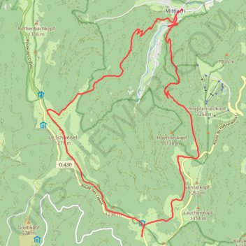 Mittlach, col du Herrenberg, Schweisel, col d'Hahnenbrunnen, col du Platzerwaesel GPS track, route, trail