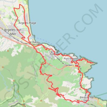 🚴 Trace ,boucle d'Argelès-sur-Mer a Banyuls-sur-Mer GPS track, route, trail