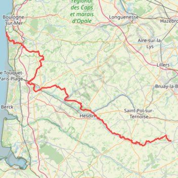 GR121 De Avesnes-le-Comte à Equihen-Plage (Pas-de-Calais) GPS track, route, trail