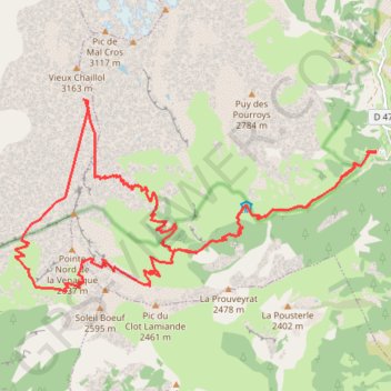 Vieux Chaillol par vallée du Tourrond GPS track, route, trail