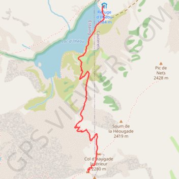 Col de la Haugade depuis le refuge d'Ilhéou GPS track, route, trail