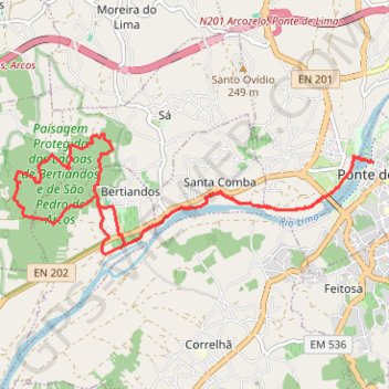 Boucle de 16km de Ponte de Lima vers Lagoas de Bertiandos (Portugal) GPS track, route, trail