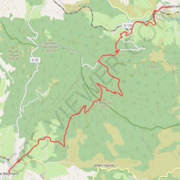 Chemin de Stevenson - Chasseradès vers Le Bleymard GPS track, route, trail