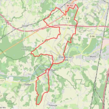 Artannes-sur-Indre, Saché, Pont-de-Ruan GPS track, route, trail