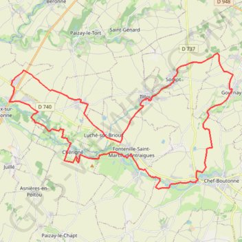 Chef-Boutonne 44 kms GPS track, route, trail