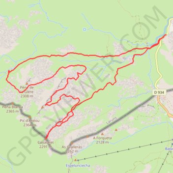 Cuyalaret, tour des Pènes d'Anéou (Mauhourat, La Glère) en hivernale GPS track, route, trail