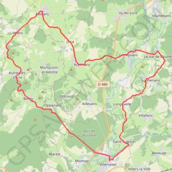 Boucle des Monts de l'Ognon - Villersexel GPS track, route, trail