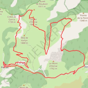 Pierlas - Lauvet d'Ilonse - Ilonse - Pierlas GPS track, route, trail