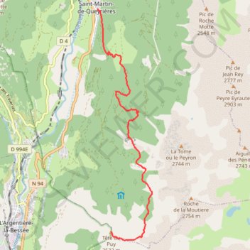 Saint Martin de Queyrières - Tête du Puy GPS track, route, trail