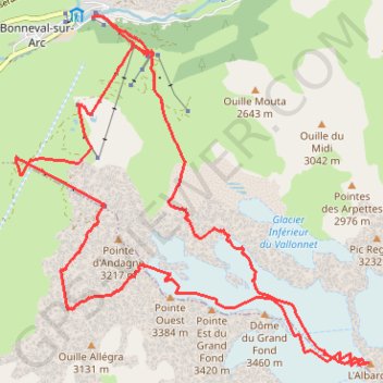 Albaron en boucle par le Col de la Fourche (Alpes Grées S) GPS track, route, trail