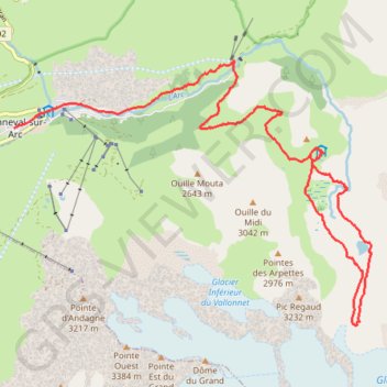 Bonneval sur Arc - Cirque des Evettes GPS track, route, trail