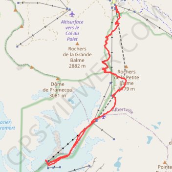 Tignes Val Claret - gare supérieure du téléphérique GPS track, route, trail