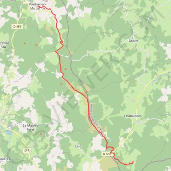 Traversée de la Margeride : étape du Sauvage à Paulhac-en-Margeride GPS track, route, trail