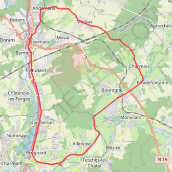 Circuit entre Belfort et Montbéliard GPS track, route, trail