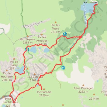 Tour des lacs d'Ayous par pics Paradis et Moines GPS track, route, trail