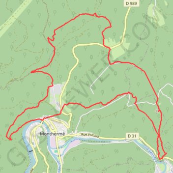 De Monthermé à la Roche à Sept Heures par le Roc la Tour et la Roche aux Corpias GPS track, route, trail