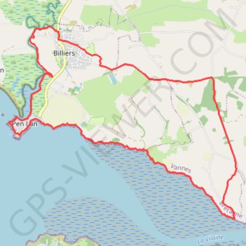 Entre campagne et mer à Billiers (version longue) GPS track, route, trail
