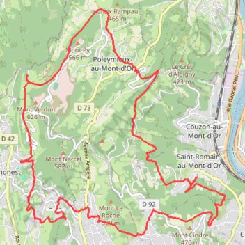 Boucle dans les Monts d'Or au départ de Saint-Romain GPS track, route, trail