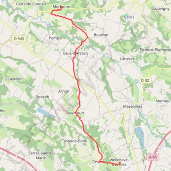 Morlanne (64370), Pyrénées-Atlantiques, Nouvelle-Aquitaine, France - Viellenave-d'Arthez (64170), Pyrénées-Atlantiques, Nouvelle-Aquitaine, France GPS track, route, trail