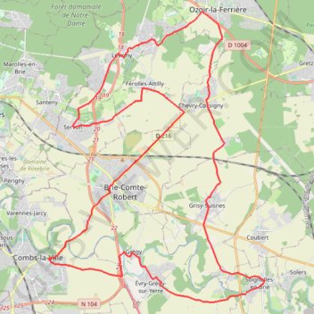 La Brie autour des villes de Brie-Comte-Robert, de Lesigny et de Combs-la-Ville GPS track, route, trail