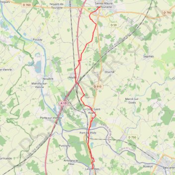 Chemin de Tours (de Sainte-Maure-de-Touraine à Les Ormes) GPS track, route, trail