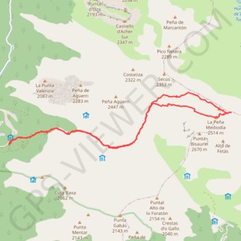 Puntal de Secus (principal, E et N) depuis Gabardito GPS track, route, trail