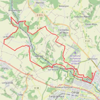 Pontoise-Etang de Vallière. GPS track, route, trail