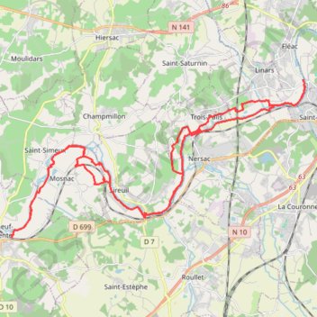 Chateauneuf /Charente vers St Michel 44.kms GPS track, route, trail
