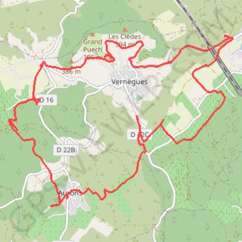 Aurons - Le Vieux Vernègue GPS track, route, trail