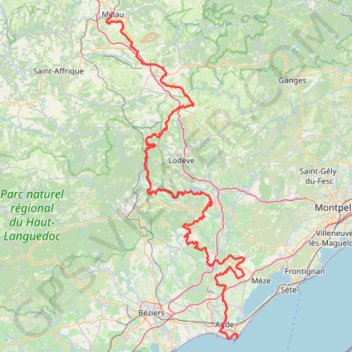 DU LARZAC A LA MEDITERRANEE A VTT SUR LA NOUVELLE GTMC: ITINERAIRE COMPLET GPS track, route, trail