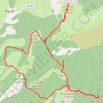 6 sommets (Mont de Lieuche - Pointe de la Chavanette - Pointe des 4 cantons - Mont Fracha - Brec d'Ilonse - Le Mont) depuis le Col de la Sinne GPS track, route, trail