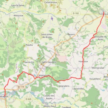 Chemin du Piemont de Fangeaux à Mirepoix GPS track, route, trail