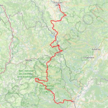 Chemin de Stevenson du Puy-en-Velay à Alès GPS track, route, trail