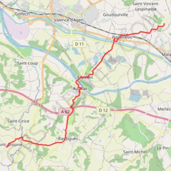 Bouillan - Saint-Antoine - Chemin de Compostelle GPS track, route, trail