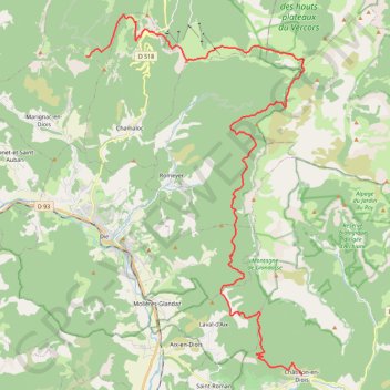 GTV - Tour du Vercors à pied - Châtillon-en-Diois - Col de Vassieux Variante GPS track, route, trail