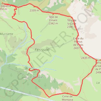 Cirque de Férisson et Cime de la Valette de Prals GPS track, route, trail
