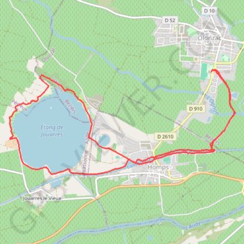 Olonzac, Homps et l'étang de Jouarres GPS track, route, trail