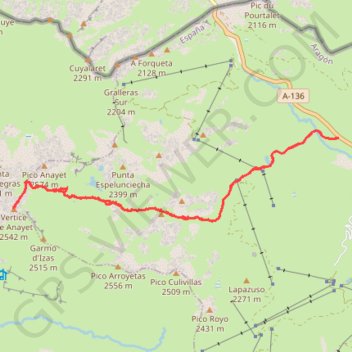 Vertice Anayet - Aller-retour depuis le corral de las Mulas GPS track, route, trail