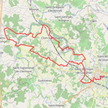 Jonzac boucles Seugne n°4 31 kms GPS track, route, trail