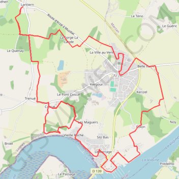 Arzal: Circuit des Coteaux de Vilaine (officiel) GPS track, route, trail