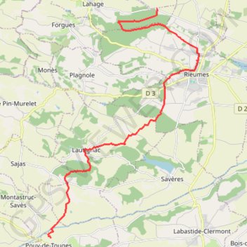 De Rieumes à Pouy-de-Touges par le GR86 GPS track, route, trail