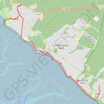 Tour du bassin d'Arcachon à pied jour 5 GPS track, route, trail