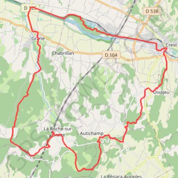 Boucle Crest - Grane - Roche-sur-Grane GPS track, route, trail