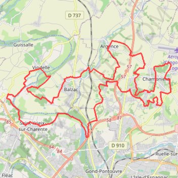 Balzac vers Champniers 42 kms GPS track, route, trail