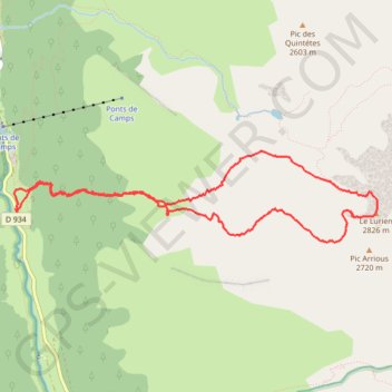 Le Lurien par le vallon de Gabardères GPS track, route, trail