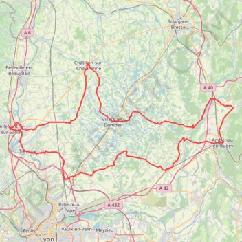 Dombes entre Saone et Ain GPS track, route, trail