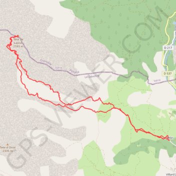 Tête de Lapras depuis le Mas (Devoluy) (Ski) GPS track, route, trail