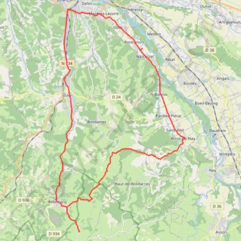 Boucle Pau-Sévignacq Vélo droit GPS track, route, trail
